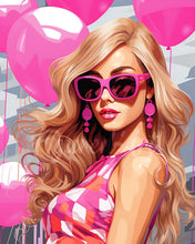 Laden Sie das Bild in den Galerie-Viewer, Diamond Painting – Rosa Ballons und die Diva – 40 x 50 cm auf Keilrahmen gespannt