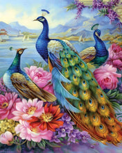Laden Sie das Bild in den Galerie-Viewer, Diamond Painting – Pfauen und Blumen am See