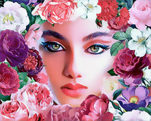 Laden Sie das Bild in den Galerie-Viewer, Diamond Painting – Gesicht und Blumen – 40 x 50 cm auf Keilrahmen gespannt | Figured'Art