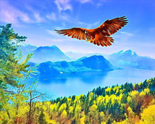 Laden Sie das Bild in den Galerie-Viewer, Kreuzstich – Adler und schweizer Landschaft