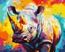 Laden Sie das Bild in den Galerie-Viewer, Malen nach Zahlen Figured'Art – Nashorn Farbenfroh Abstrakt