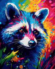 Laden Sie das Bild in den Galerie-Viewer, Malen nach Zahlen Figured'Art – Waschbär Farbenfroh Abstrakt