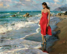 Laden Sie das Bild in den Galerie-Viewer, Malen nach Zahlen für Erwachsene | Meer und Frau in rot | Figured'Art