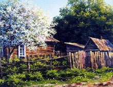 Laden Sie das Bild in den Galerie-Viewer, Malen nach Zahlen für Erwachsene | Hütte und blühende Bäume | Figured'Art
