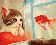 Laden Sie das Bild in den Galerie-Viewer, Malen nach Zahlen für Erwachsene | Katze und Goldfisch in einem Glas | Figured'Art