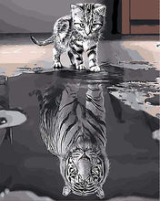 Laden Sie das Bild in den Galerie-Viewer, Malen nach Zahlen für Erwachsene | Katze mit Tiger in der Spiegelung | Figured'Art