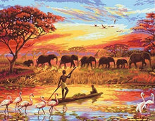 Laden Sie das Bild in den Galerie-Viewer, Malen nach Zahlen für Erwachsene | Sonnenuntergang Elefanten | Figured'Art