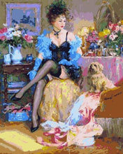 Laden Sie das Bild in den Galerie-Viewer, Malen nach Zahlen für Erwachsene | Kurtisane und ihr Hund | Figured'Art