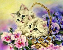 Laden Sie das Bild in den Galerie-Viewer, Diamond Painting, Zwei Katzen und Blumen