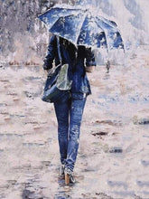 Laden Sie das Bild in den Galerie-Viewer, Malen nach Zahlen für Erwachsene | Frau in Blau mit Regenschirm | Figured'Art