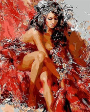 Laden Sie das Bild in den Galerie-Viewer, Malen nach Zahlen für Erwachsene | Stilvolle Frau in rot | Figured'Art