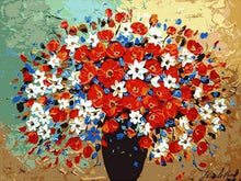 Laden Sie das Bild in den Galerie-Viewer, Malen nach Zahlen für Erwachsene | Blumen in rot, weiss und blau | Figured'Art