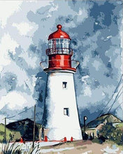 Laden Sie das Bild in den Galerie-Viewer, Malen nach Zahlen für Erwachsene | Leuchtturm unter dunklem Himmel | Figured'Art