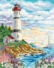 Laden Sie das Bild in den Galerie-Viewer, Malen nach Zahlen für Erwachsene | Leuchtturm unter bewölktem Himmel | Figured'Art