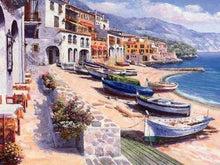 Laden Sie das Bild in den Galerie-Viewer, Malen nach Zahlen für Erwachsene | Dorf am Mittelmeer und Boote | Figured'Art