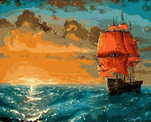 Laden Sie das Bild in den Galerie-Viewer, Malen nach Zahlen für Erwachsene | Segelboot bei Sonnenaufgang | Figured'Art